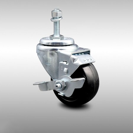 Service Caster 3.5 Inch SS Hard Rubber Wheel Swivel 3/8 Inch Threaded Stem Caster with Brake SCC-SSTS20S3514-HRS-TLB-381615